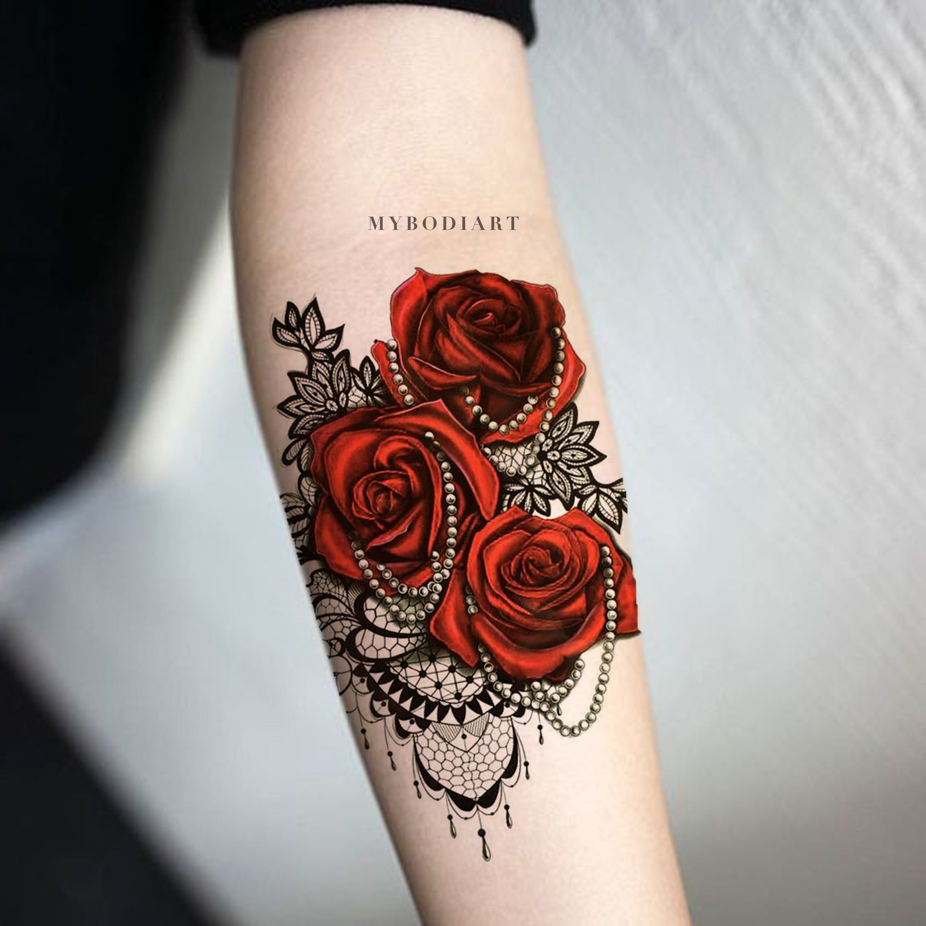 Florence Red Rose Black Lace Temporary Tattoo – MyBodiArt